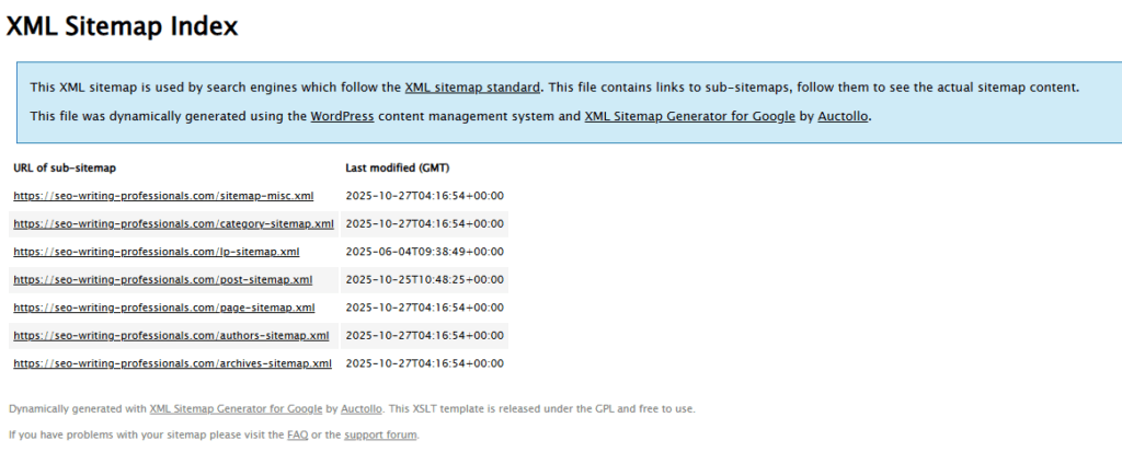 XMLサイトマップの例