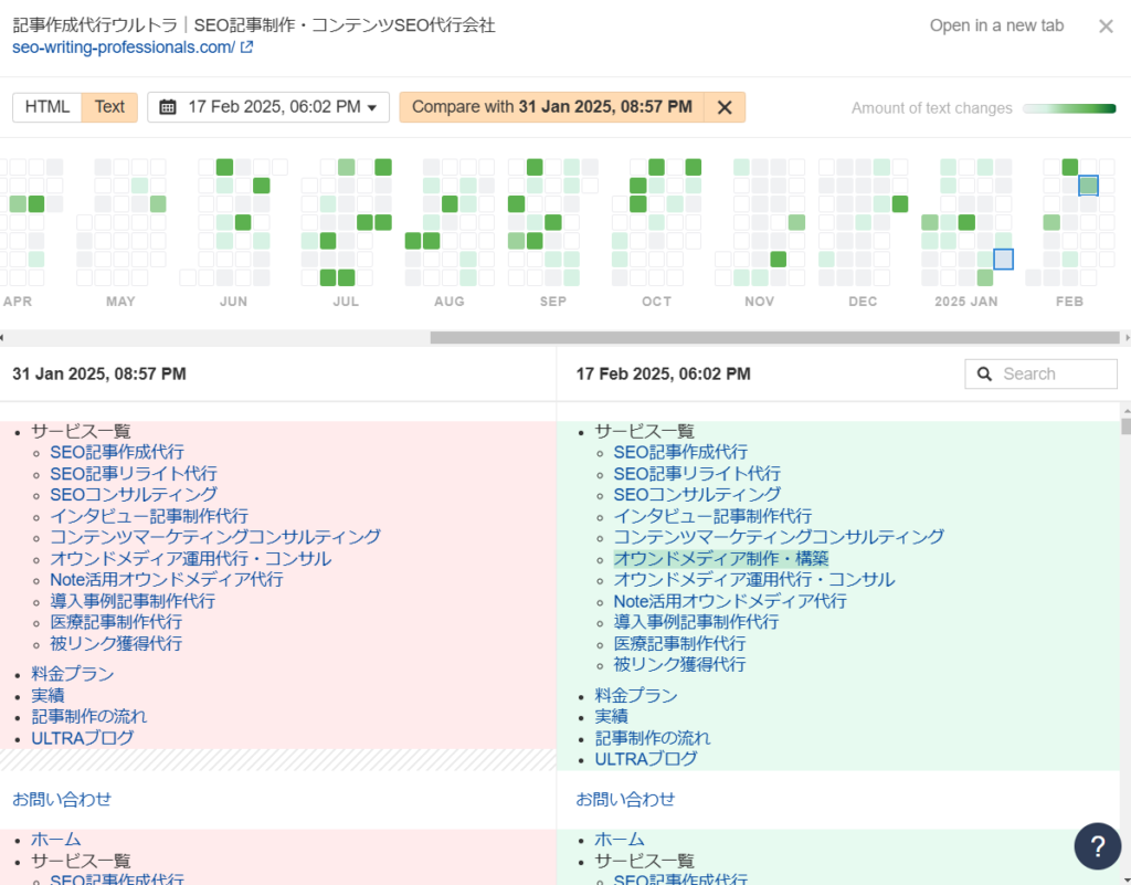 Ahrefsで競合のリライト履歴を調査