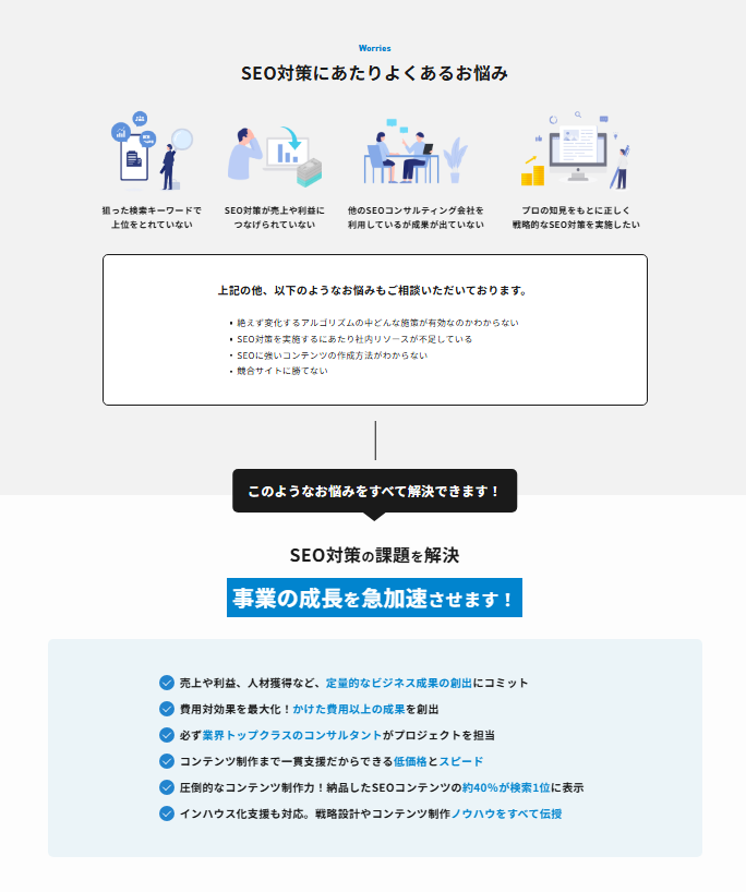 ユーザーの悩みに共感するパート