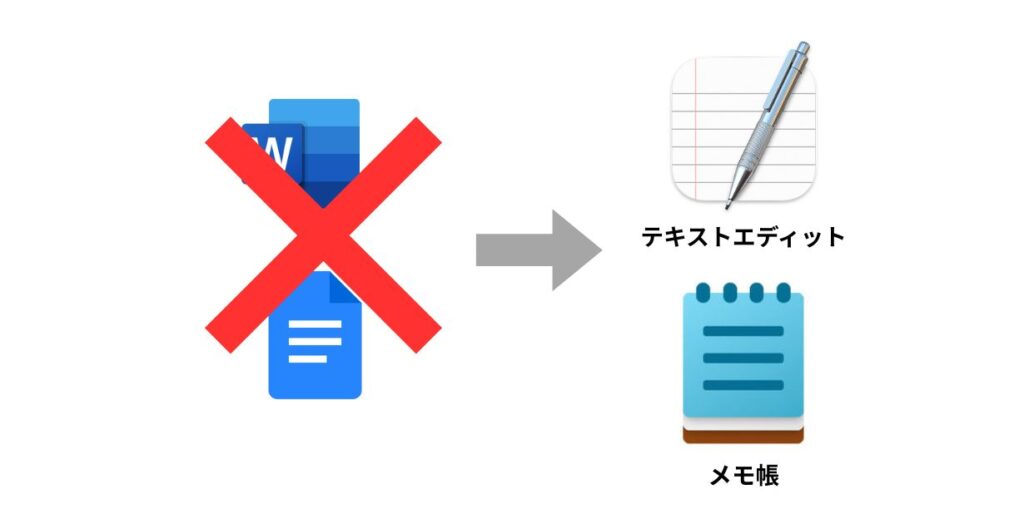 WordやGoogleドキュメントではなくテキストエディットやメモ帳を使用する