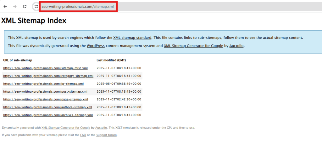 XMLサイトマップの表示例