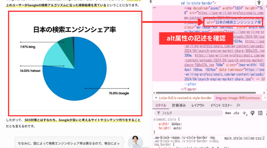 検証モードでalt属性が付与されているか確認する方法