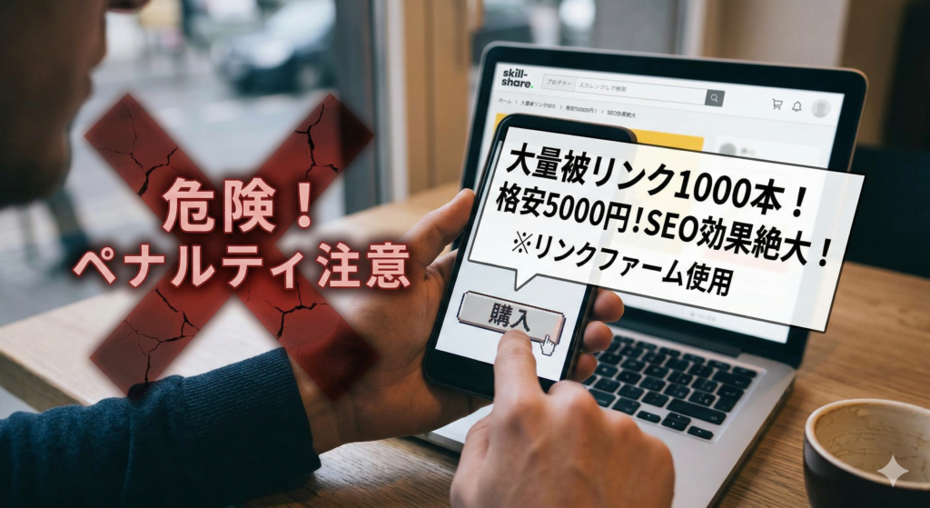 ココナラの大量被リンク設置サービスに注意のイメージ図